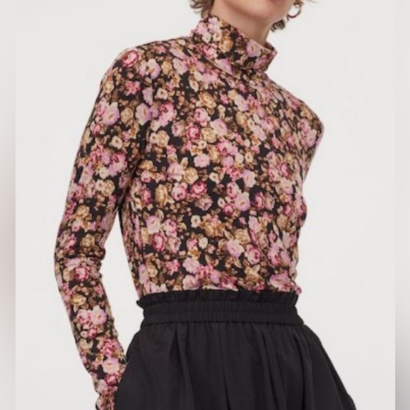 Black and Yellow  Floral Long Sleeve Turtleneck by H & M size Small - Picture 2 of 10